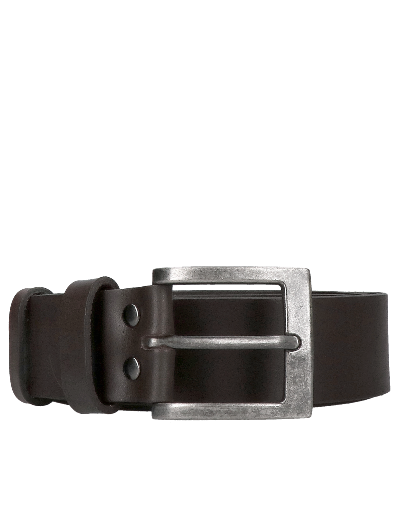 Men's brown leather belt with a metal buckle - a classic in a solid version, Konopka Shoes