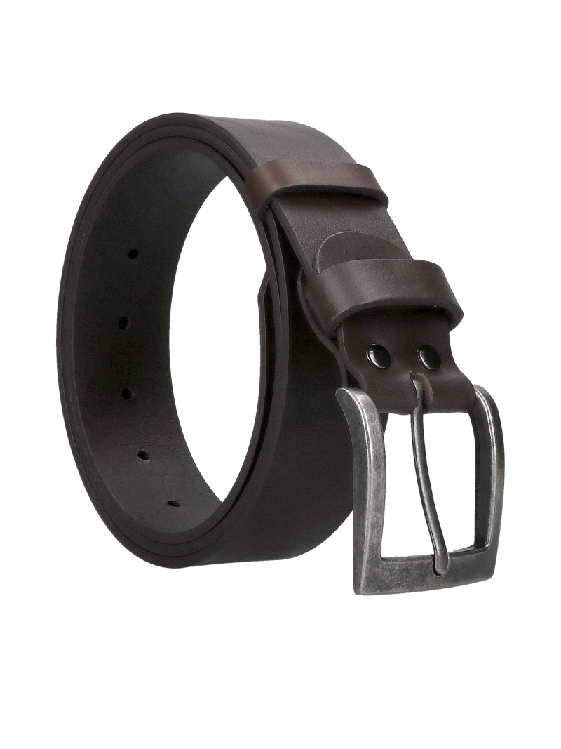 Men's brown leather belt with a metal buckle - a classic in a solid version, Konopka Shoes