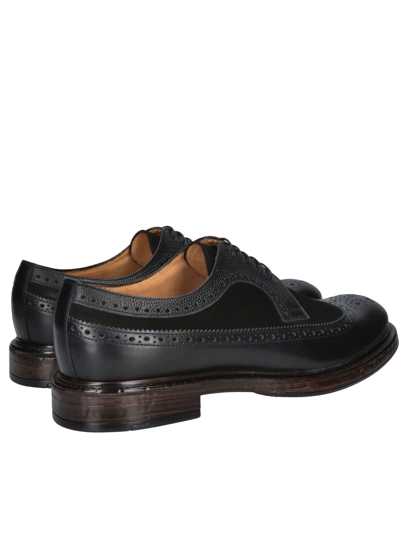 Men's brogues, unique soft Conhpol insoles, men's black full-grain leather and suede shoes