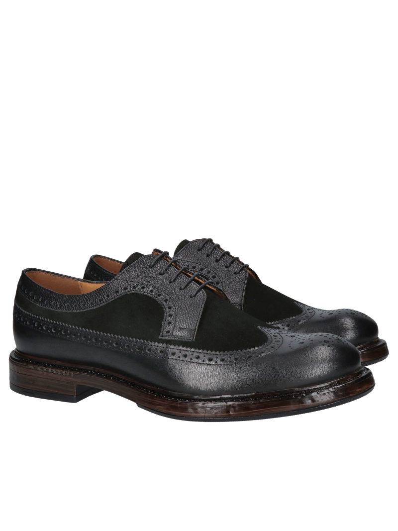 Men's brogues, unique soft Conhpol insoles, men's black full-grain leather and suede shoes