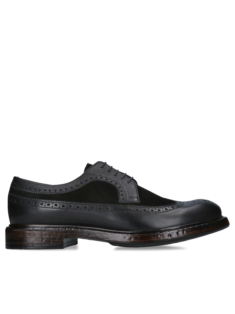 Men's brogues, unique soft Conhpol insoles, men's black full-grain leather and suede shoes