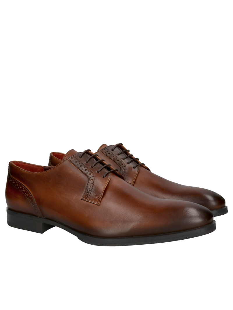 Hand-painted brown men's shoes, brown shoes for a suit, slim shape with delicate decorations