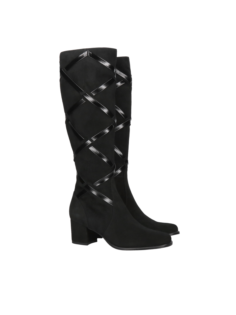 Black suede boots, women's heeled boots, comfortable leather boots