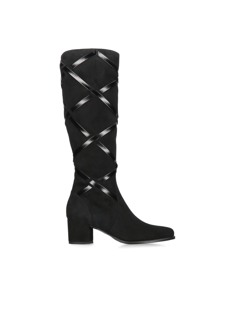 Black suede boots, women's heeled boots, comfortable leather boots