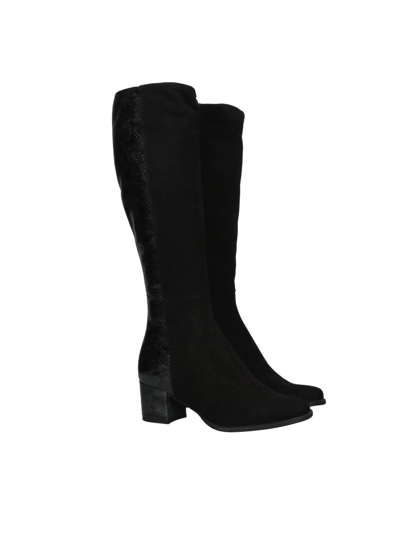 Women's suede boots combined with patent leather, comfortable boots with low heels, high quality and comfort