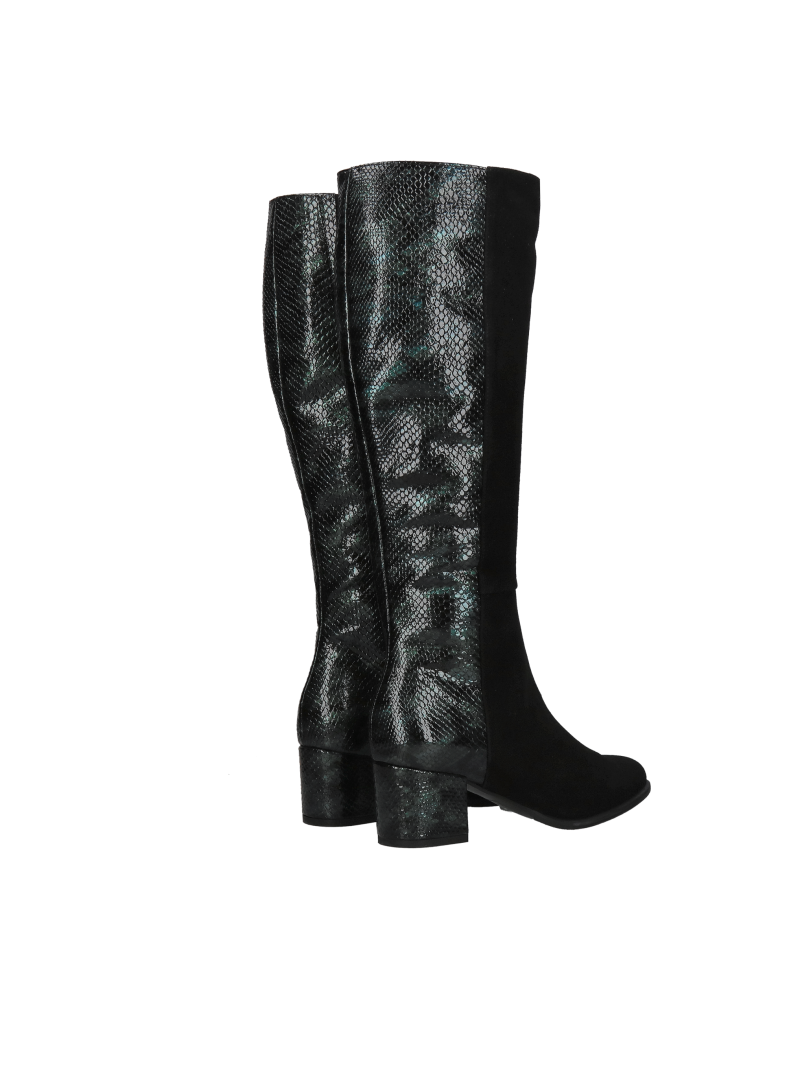 Women's suede boots combined with patent leather, comfortable boots with low heels, high quality and comfort