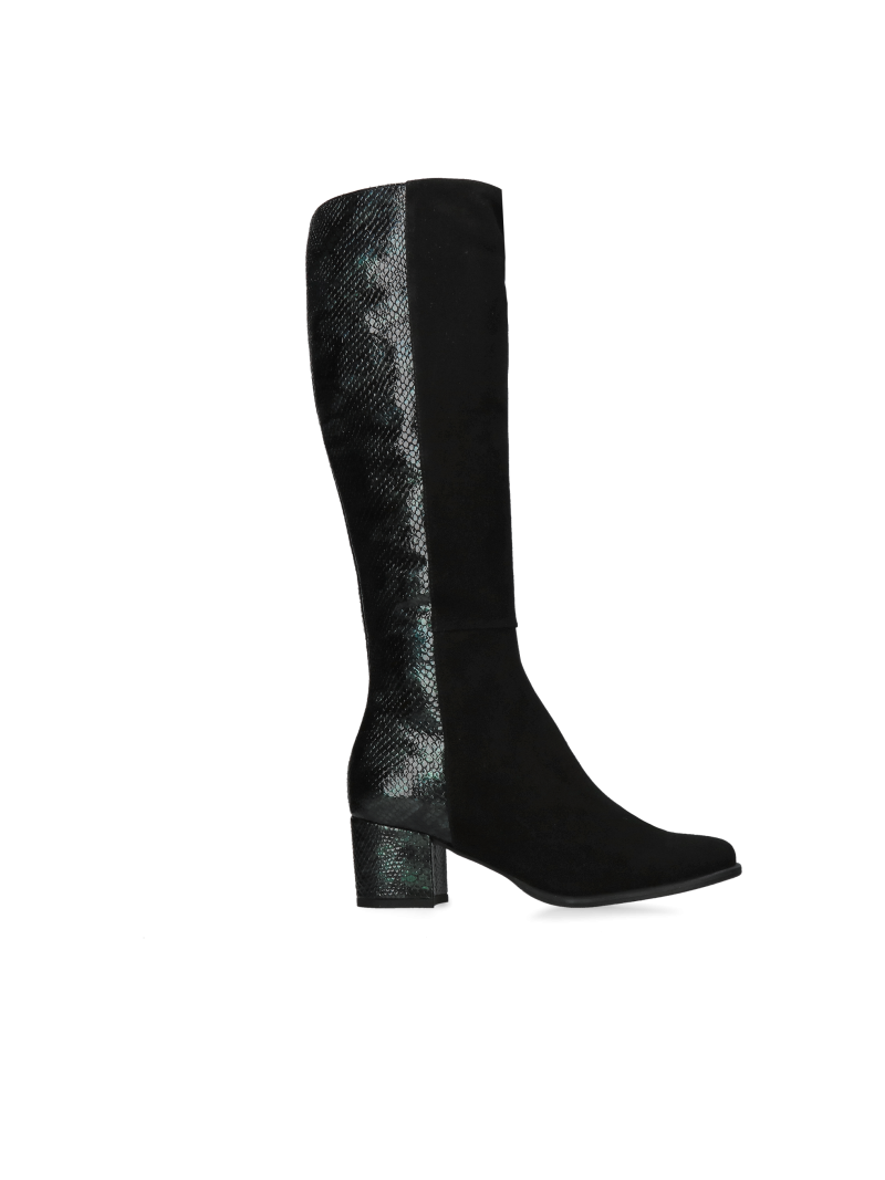 Women's suede boots combined with patent leather, comfortable boots with low heels, high quality and comfort