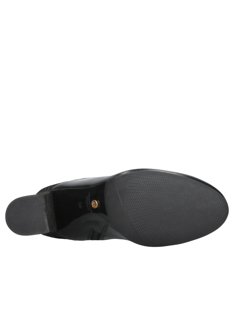 Black women's high-heeled boots, elegant leather boots with a round toe