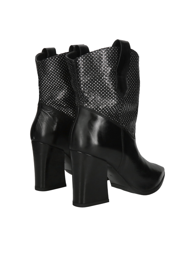 Women's cowgirl boots made of grain leather, pointed-toe ankle boots with a comfortable heel