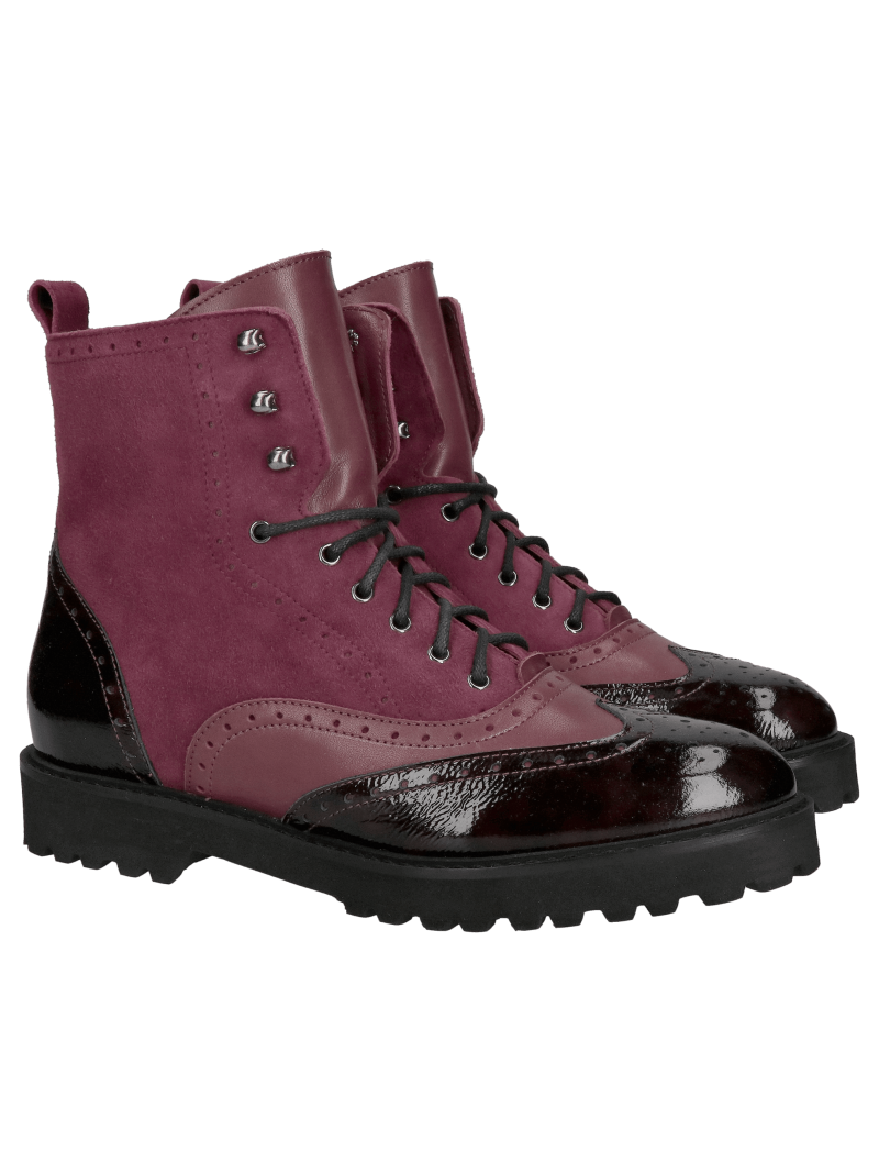 Women's suede boots, burgundy lace-up boots with a light and comfortable sole from a Polish manufacturer.