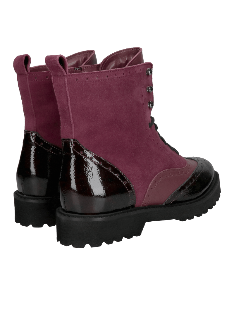 Women's suede boots, burgundy lace-up boots with a light and comfortable sole from a Polish manufacturer.