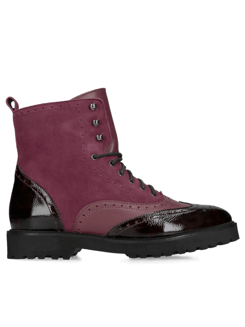 Women's suede boots, burgundy lace-up boots with a light and comfortable sole from a Polish manufacturer.