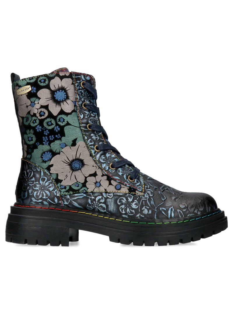 Women's boots with thick soles, lace-up boots made of natural leather