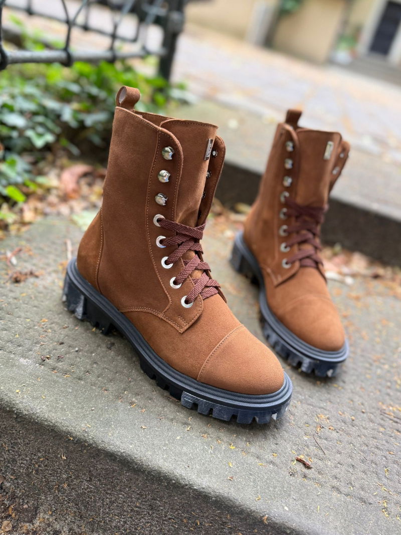 Women's suede boots with thick soles, Polish leather footwear manufacturer, Konopka Shoes