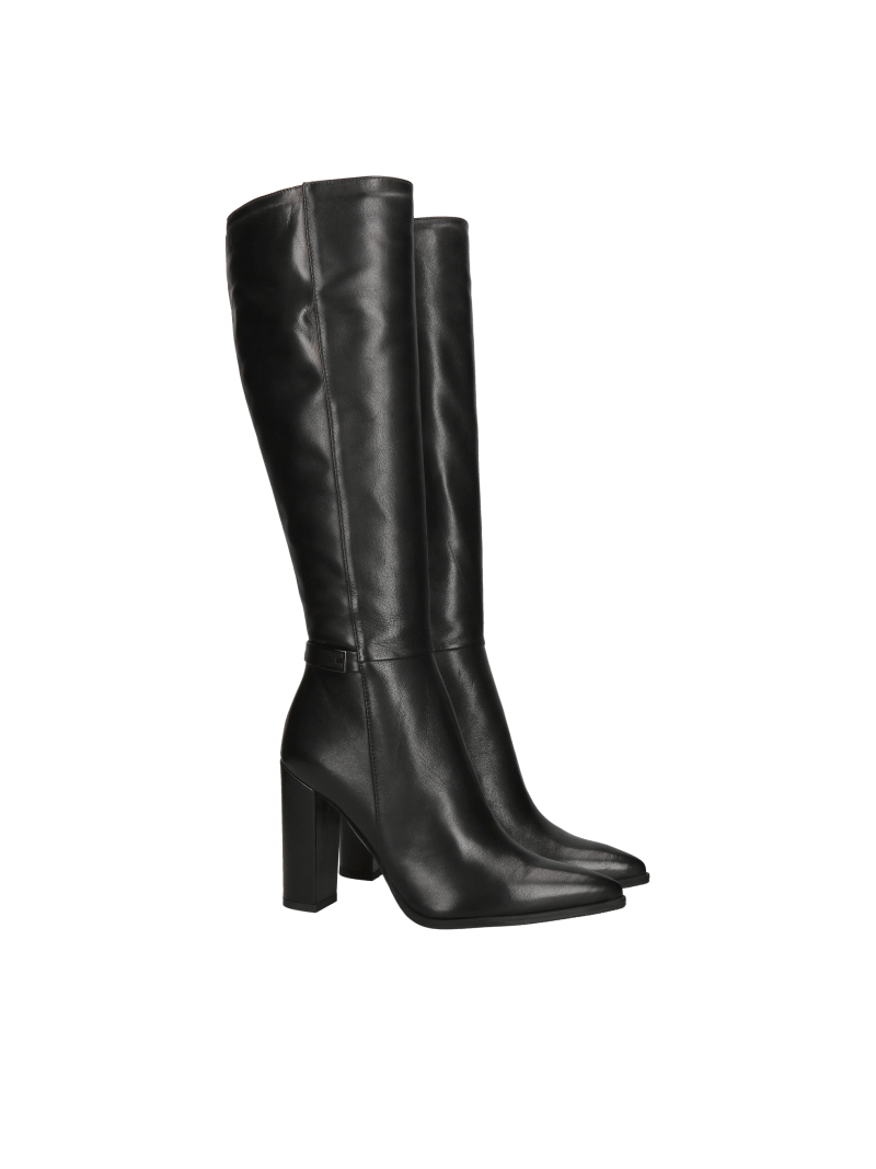 Knee-high boots with heels, black high boots for women made of natural leather, boots from a Polish manufacturer, Konopka Shoes
