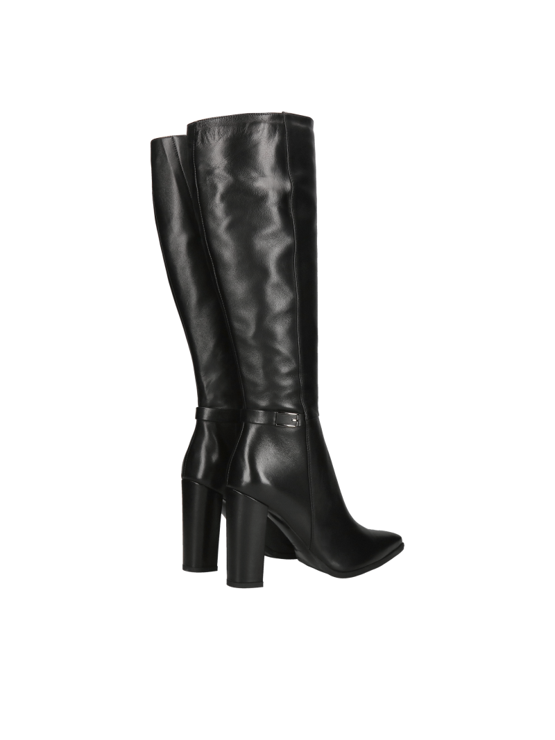 Knee-high boots with heels, black high boots for women made of natural leather, boots from a Polish manufacturer, Konopka Shoes