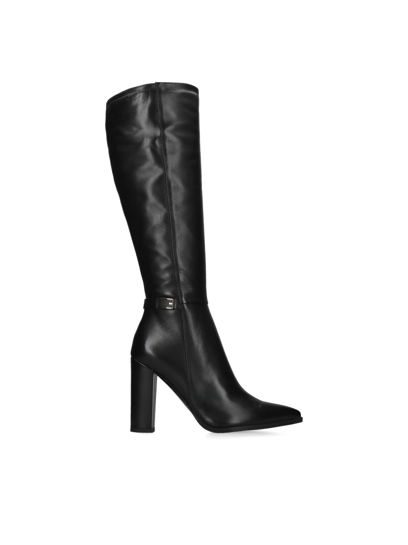 Knee-high boots with heels, black high boots for women made of natural leather, boots from a Polish manufacturer, Konopka Shoes