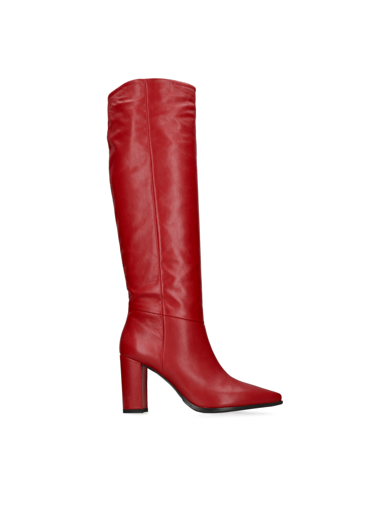 Elegant women's boots with high heels, boots with wide uppers