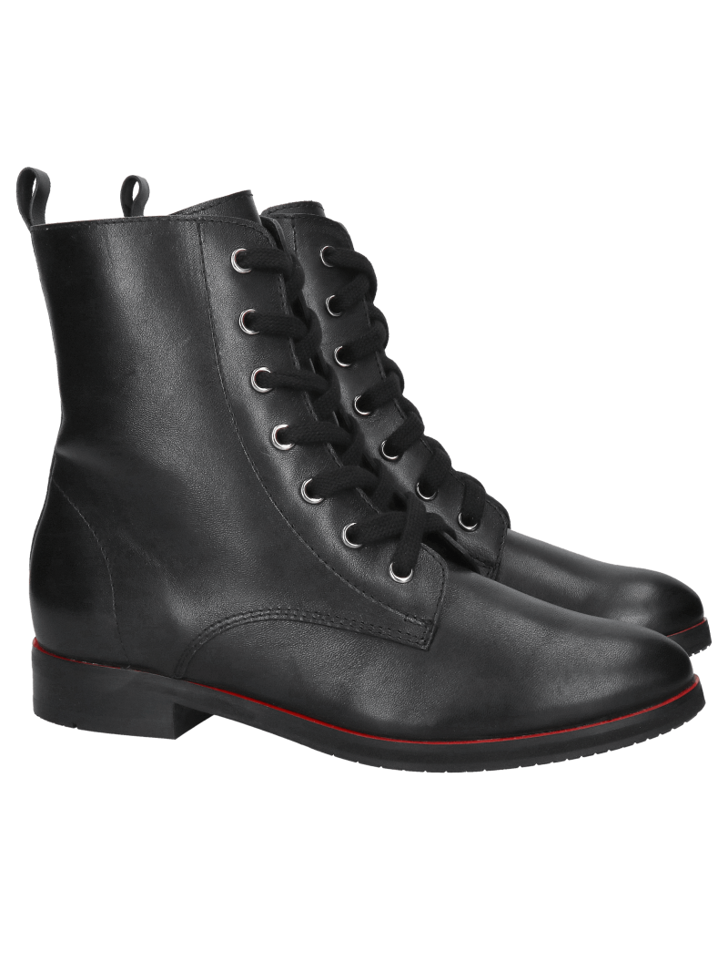 Black women's ankle boots, elegant lace-up boots made of natural leather from a Polish manufacturer, Konopka Shoes
