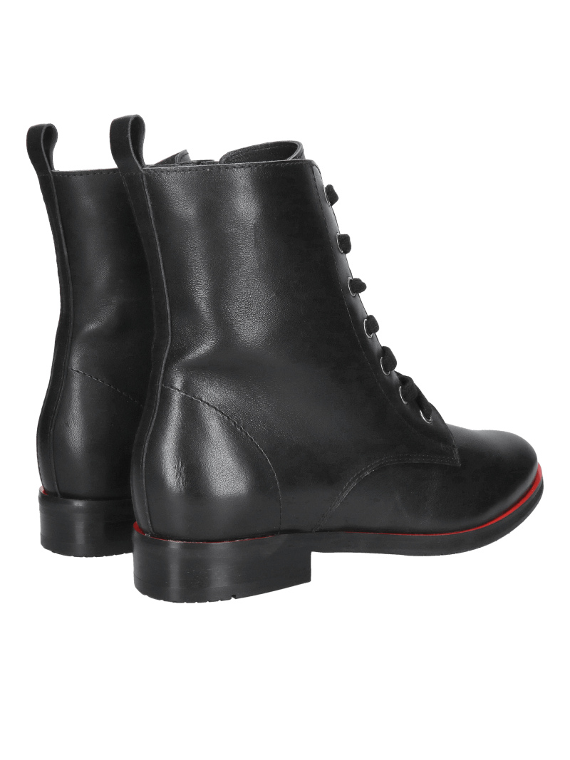 Black women's ankle boots, elegant lace-up boots made of natural leather from a Polish manufacturer, Konopka Shoes