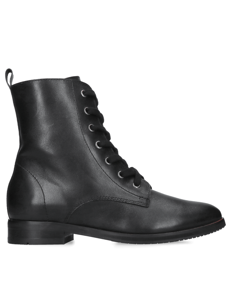 Black women's ankle boots, elegant lace-up boots made of natural leather from a Polish manufacturer, Konopka Shoes