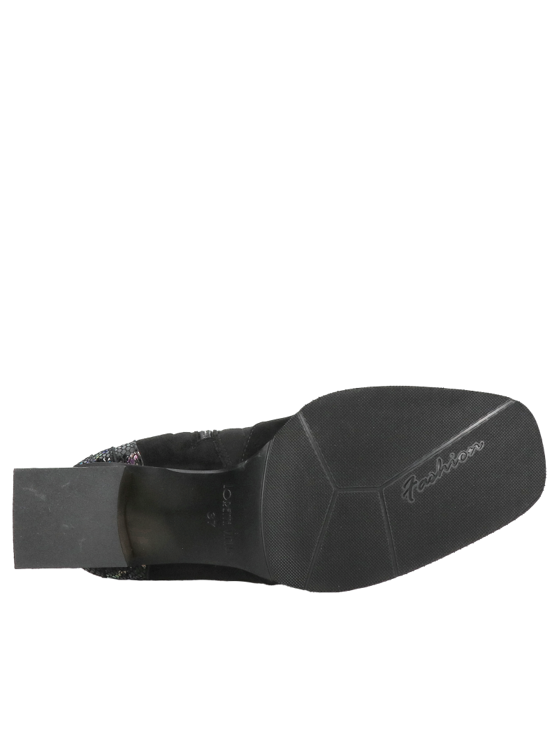 Women's suede leather boots, set on a comfortable decorative block heel, women's boots with black Lycra, Konopka shoes