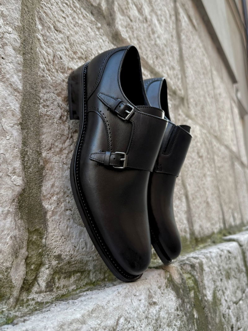 Men's shoes, buckle shoes, comfortable black monk shoes from a Polish manufacturer