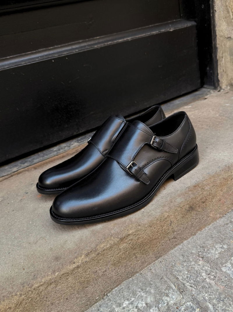 Men's shoes, buckle shoes, comfortable black monk shoes from a Polish manufacturer