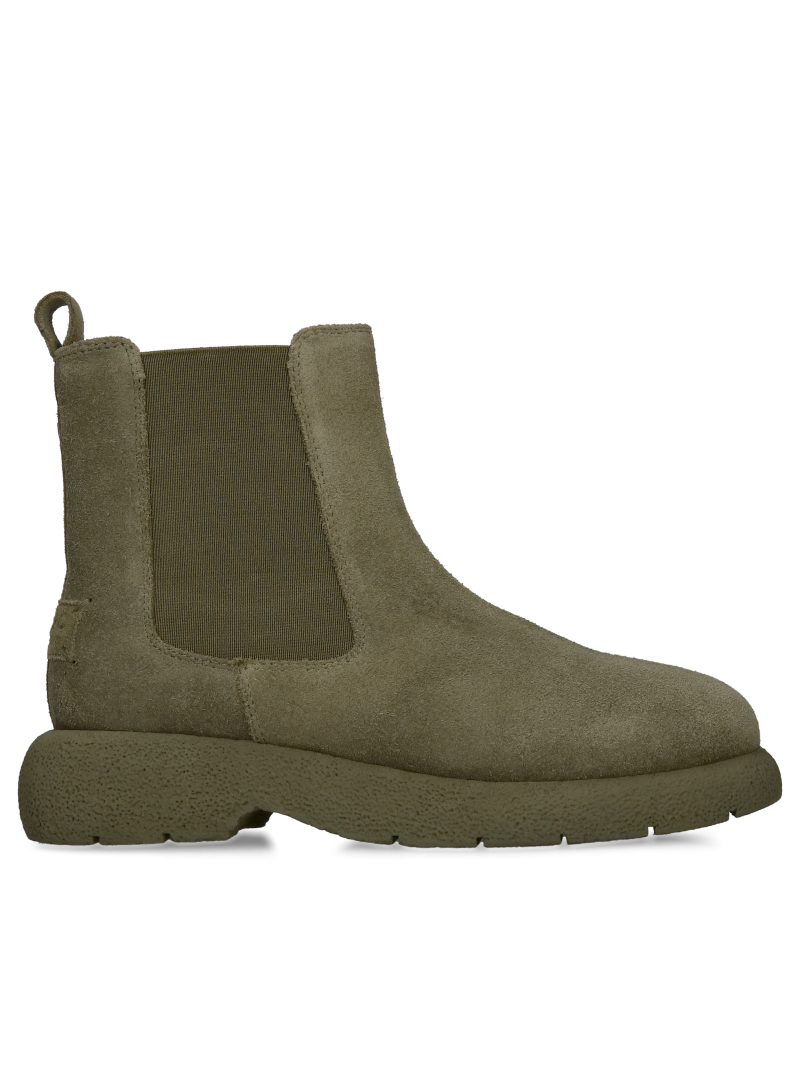 Women's Chelsea boots, women's suede Chelsea boots, green women's ankle boots, women's slip-on ankle boots