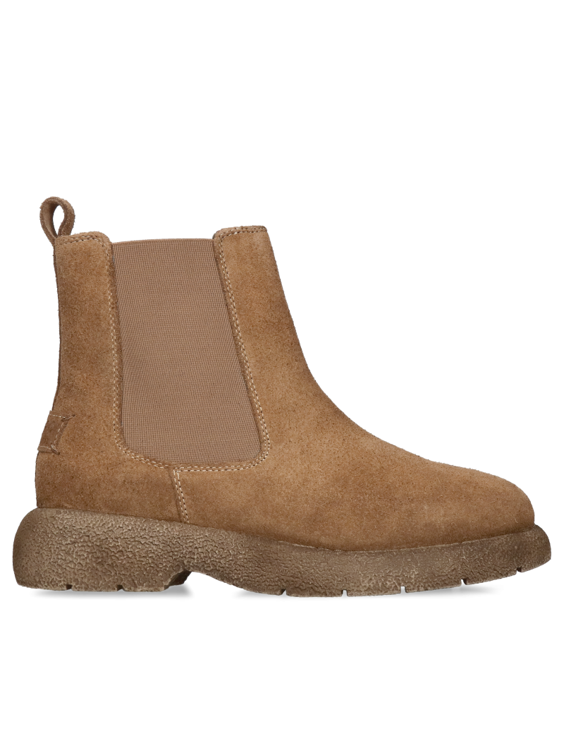 Women's leather ankle boots, brown suede boots, comfortable boots with elastic inserts