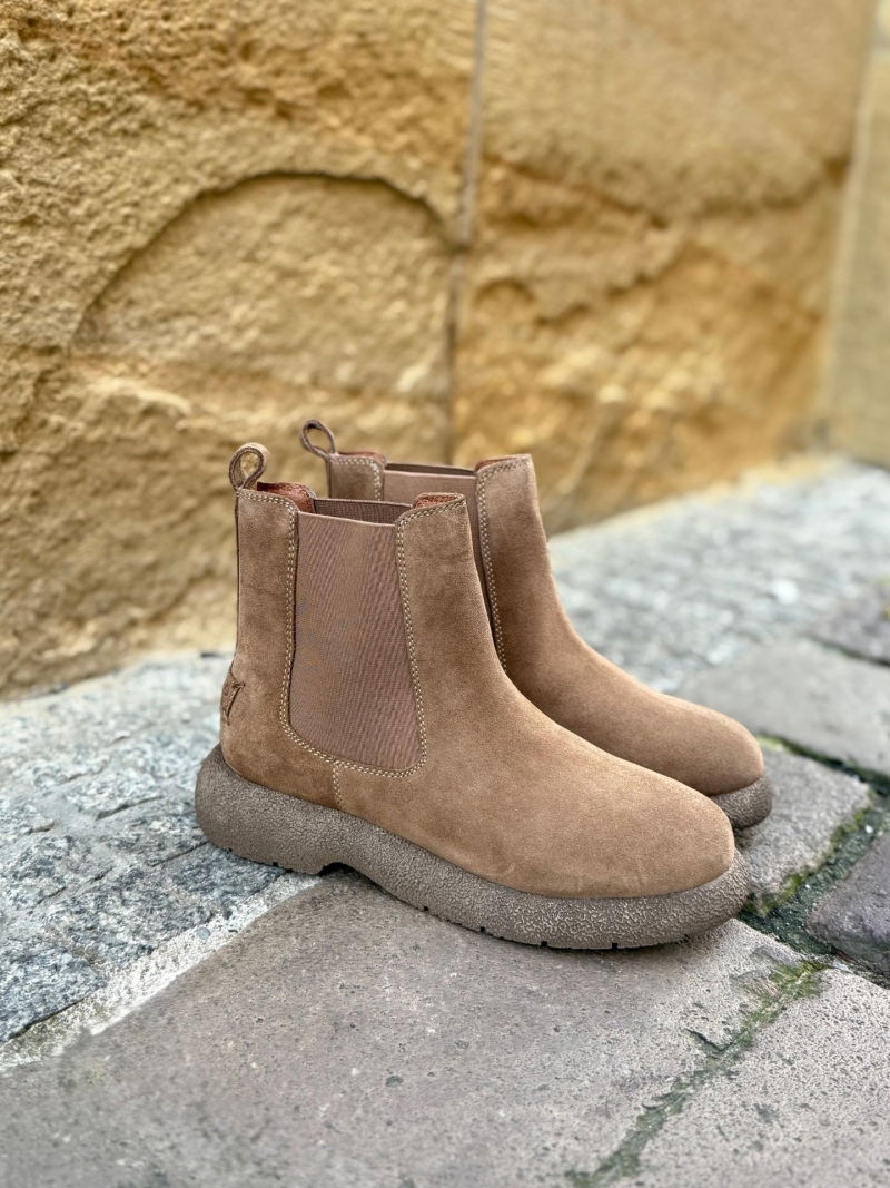 Women's leather ankle boots, brown suede boots, comfortable boots with elastic inserts