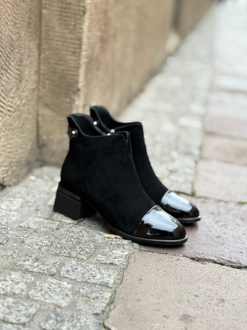 Women's block heel boots, women's black suede shoes, women's leather winter shoes