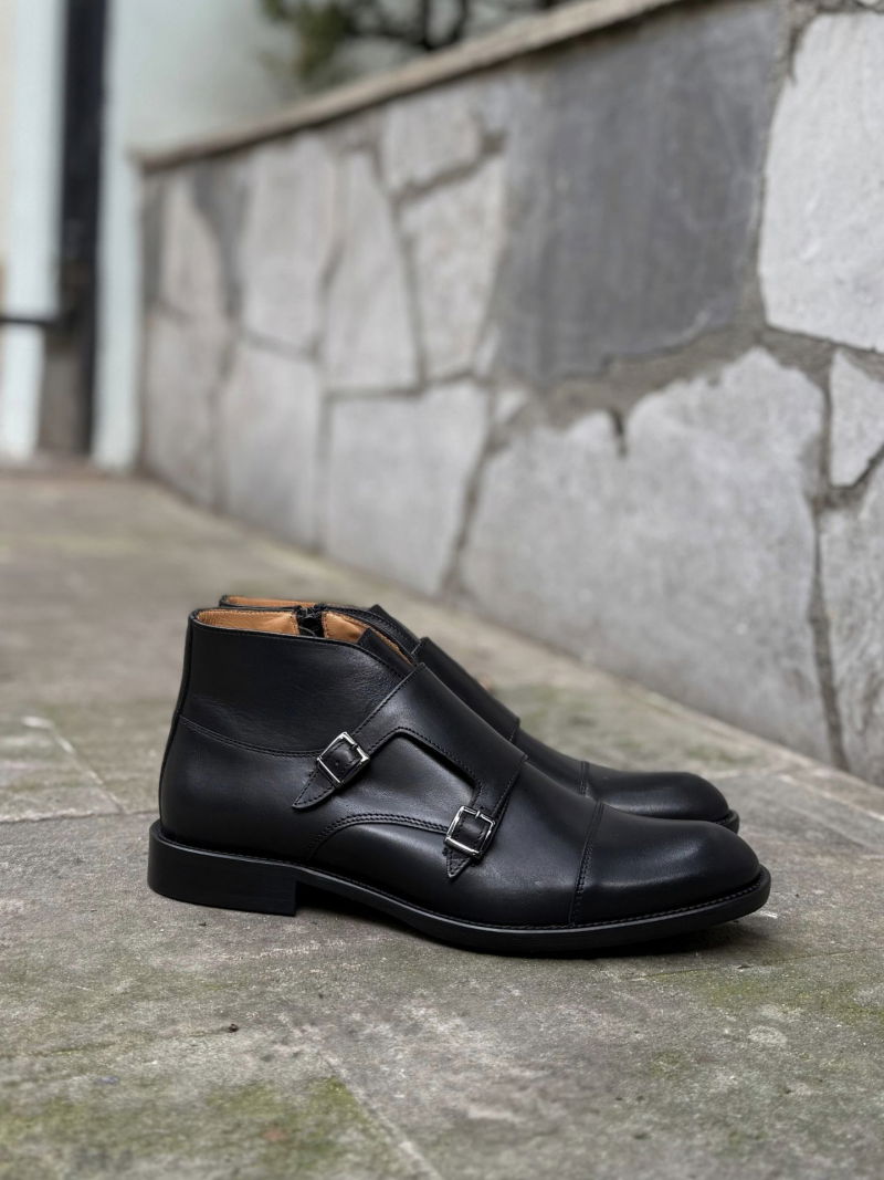 Men's black monk boots, men's all-season unlined boots, Polish footwear manufacturer