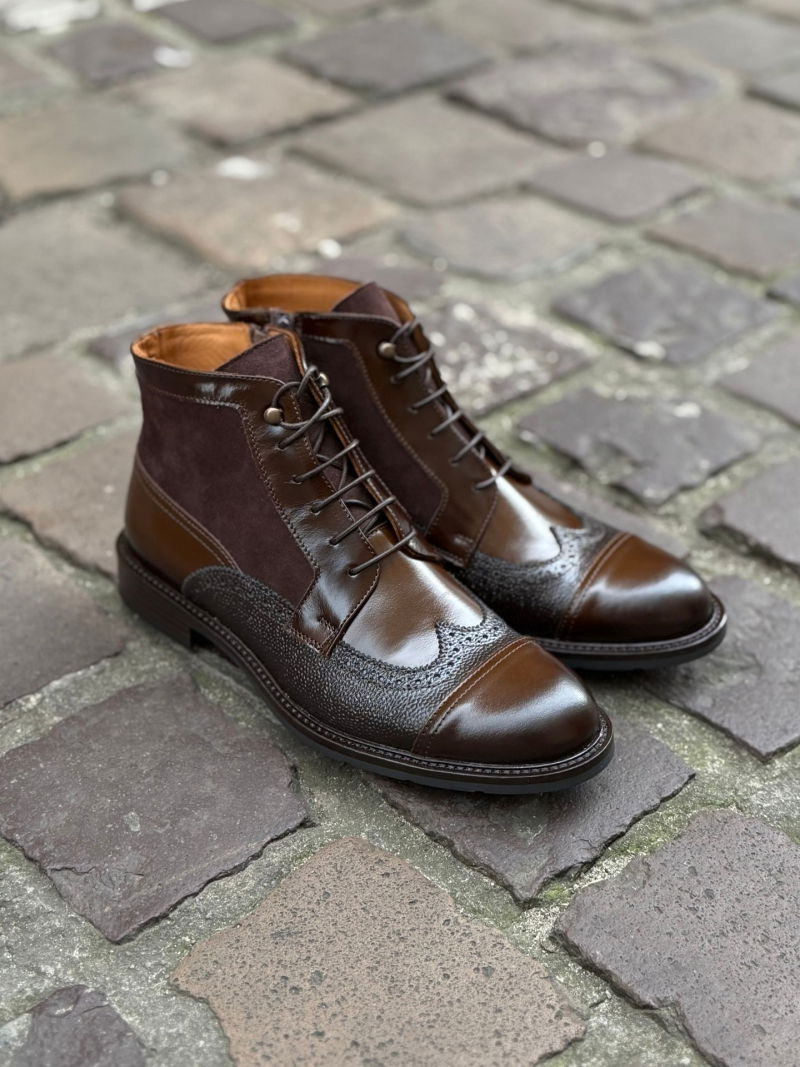 Men's unlined boots, brown men's all-season boots, fashionable men's shoes, Konopka Shoes