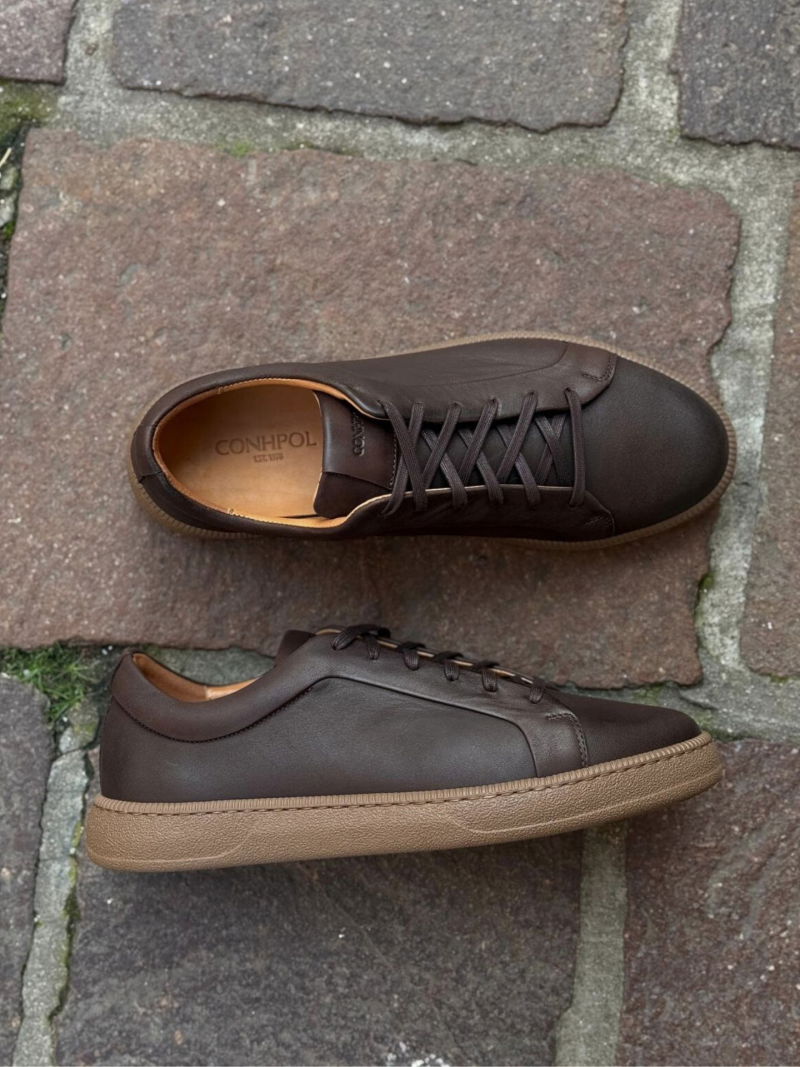 Men's brown leather sneakers, classic everyday men's shoes, comfortable and cozy, Konopka shoes