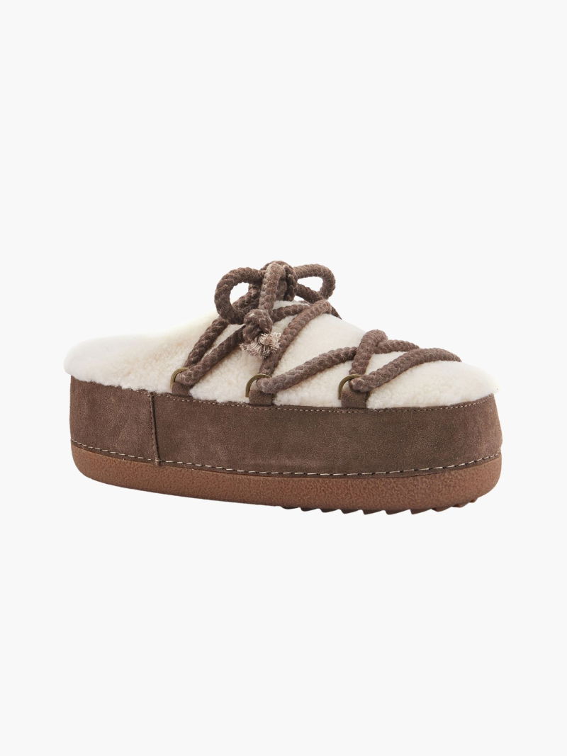 A version of the best-selling Manon model by Luxe. Snow boot-style shoes with suede and sheepskin uppers, Konopka Shoes