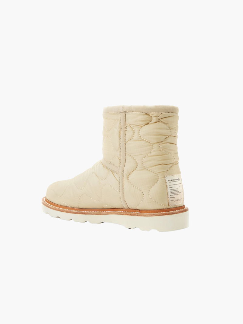 Comfortable women's ankle boots with a quilted nylon upper. Rubber non-slip sole, insulated with natural sheepskin.