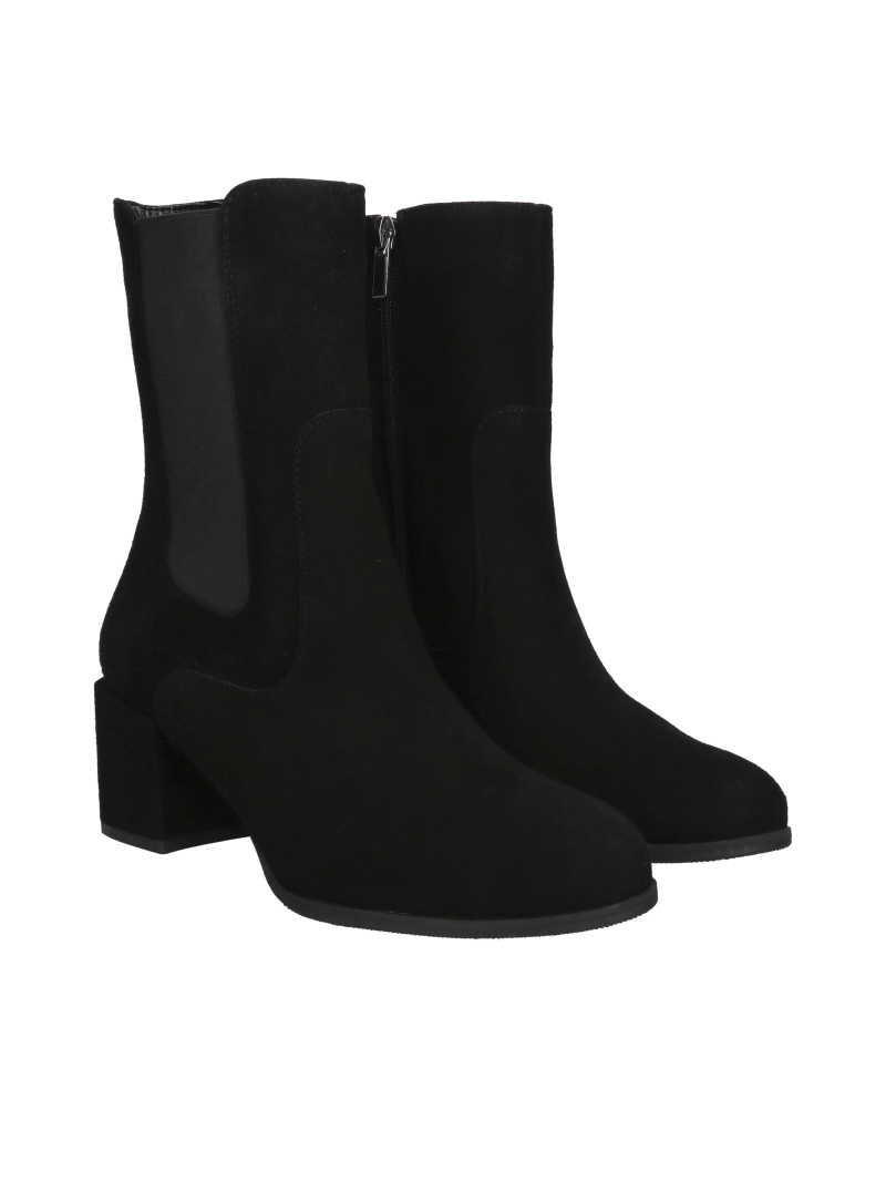 Elegant high ankle boots with low heels, women's suede leather ankle boots, suede ankle boots with heels