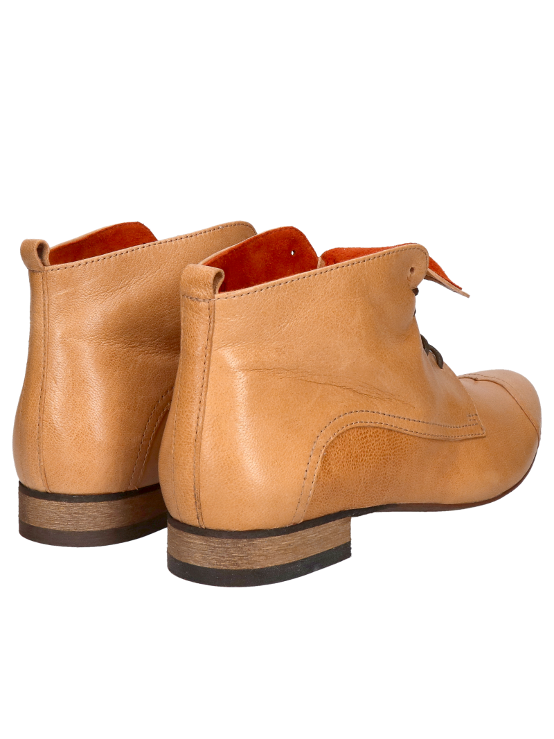 Low red women's boots, uninsulated, made of leather with decorative orange suede trim, Konopka Shoes