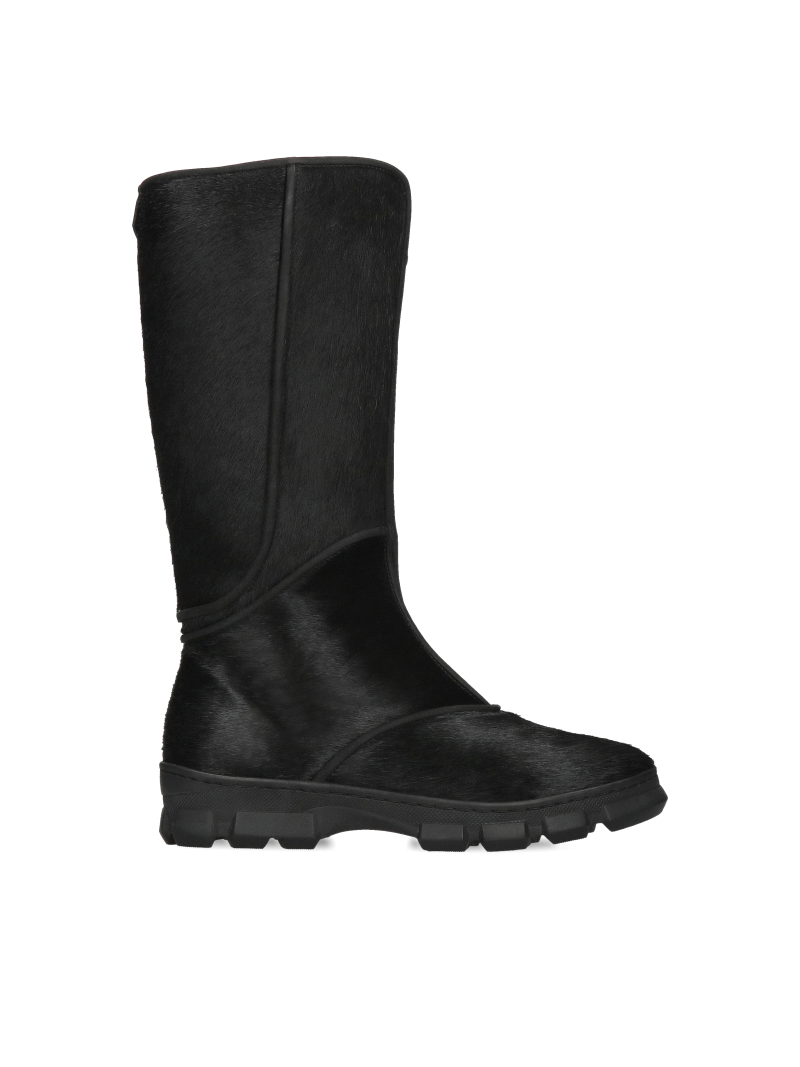 High snow boots with natural fur, warm women's boots with fur lining