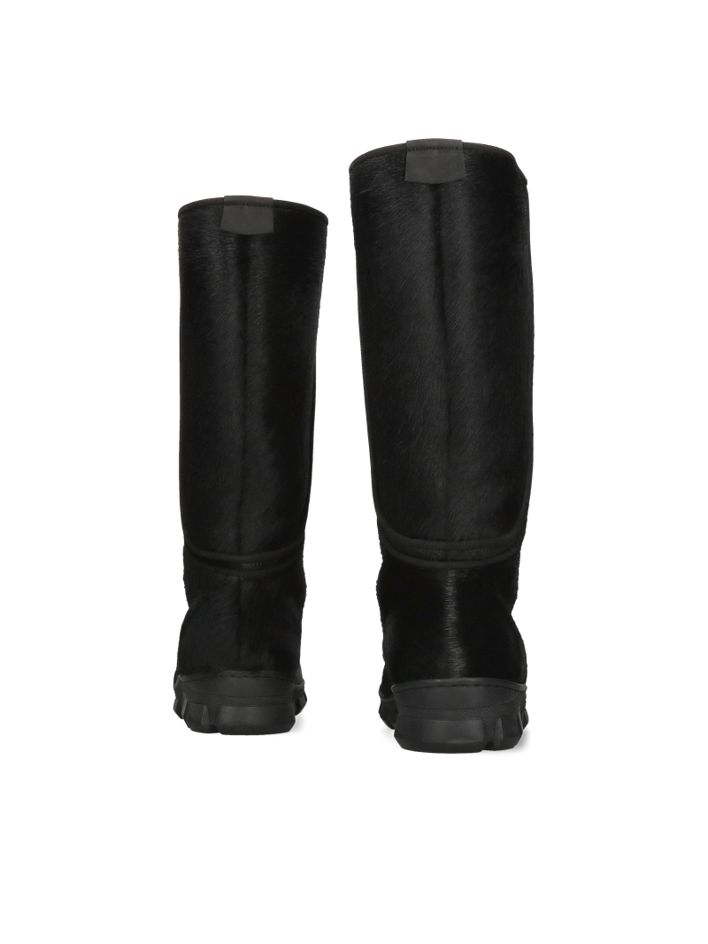 High snow boots with natural fur, warm women's boots with fur lining