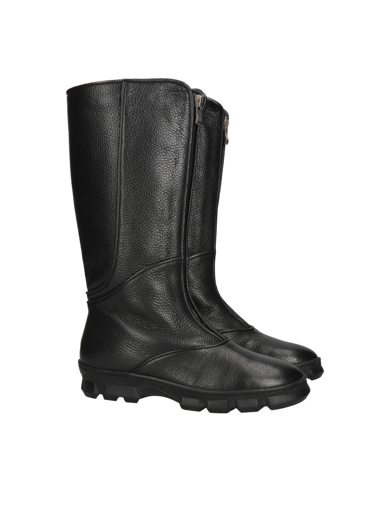 Women's boots, heavily insulated with thick soles, high boots with a front zipper