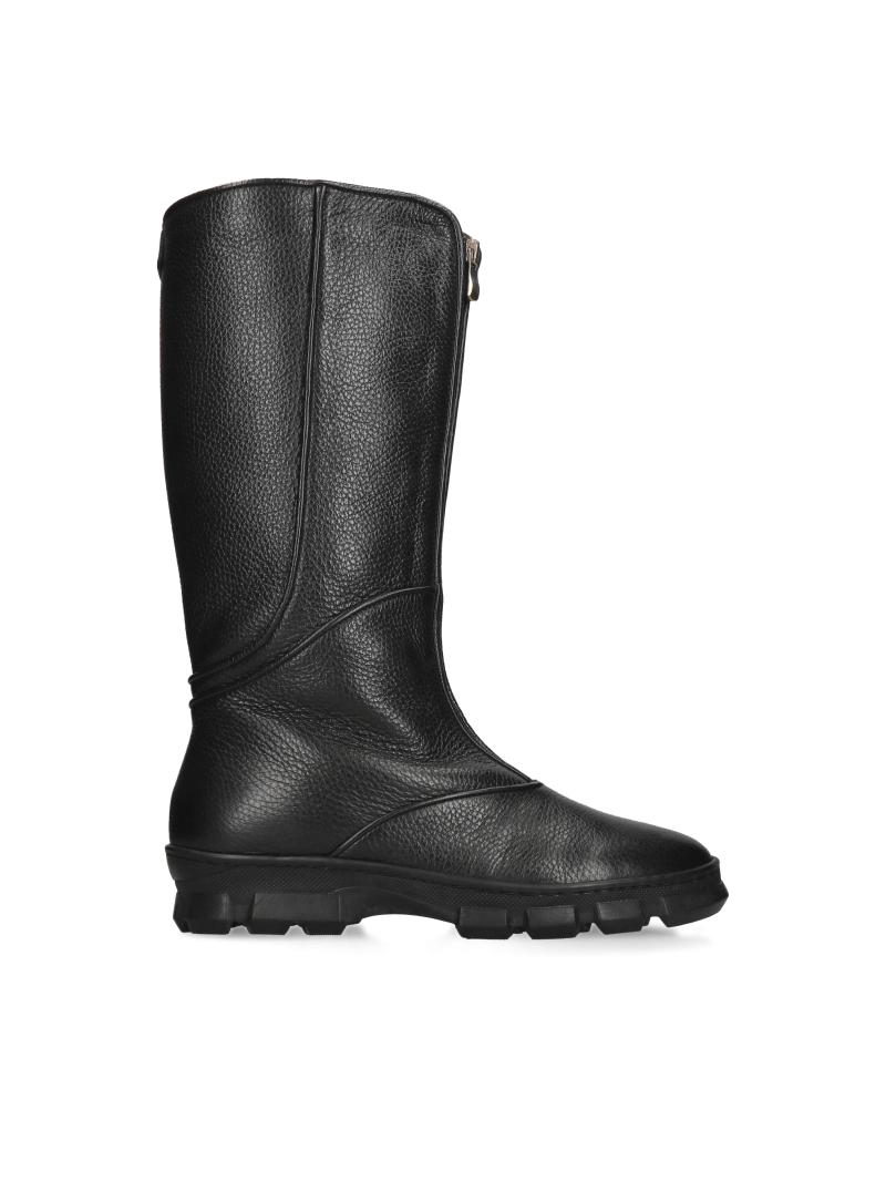 Women's boots, heavily insulated with thick soles, high boots with a front zipper