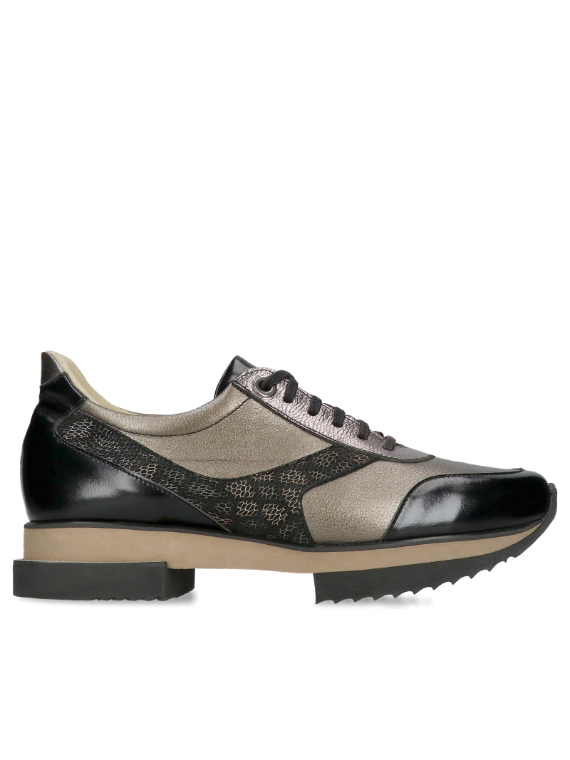 Women's black sneakers, lightweight, soft, and comfortable women's sports shoes made of leather, Konopka Shoes