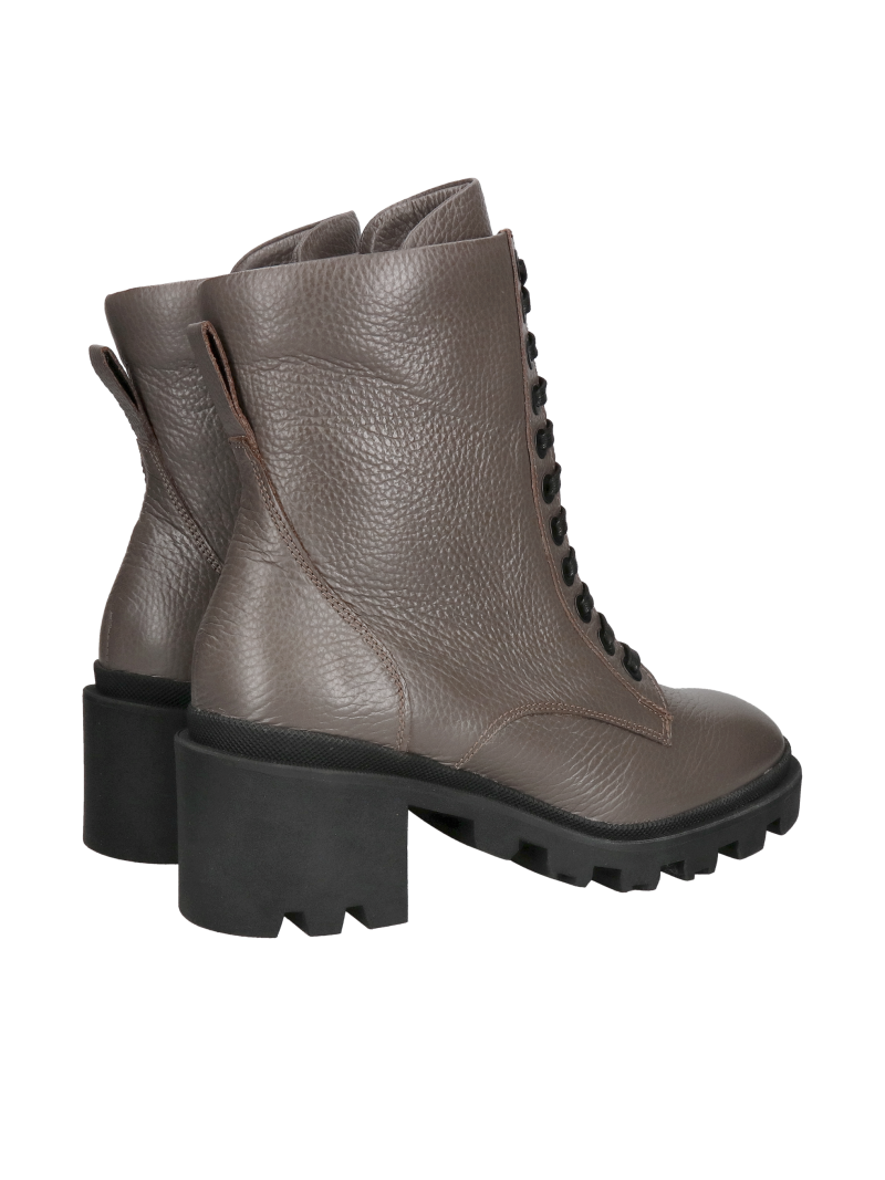 Gray full-grain ankle boots with thick heels, lace-up women's leather boots, Konopka Shoes