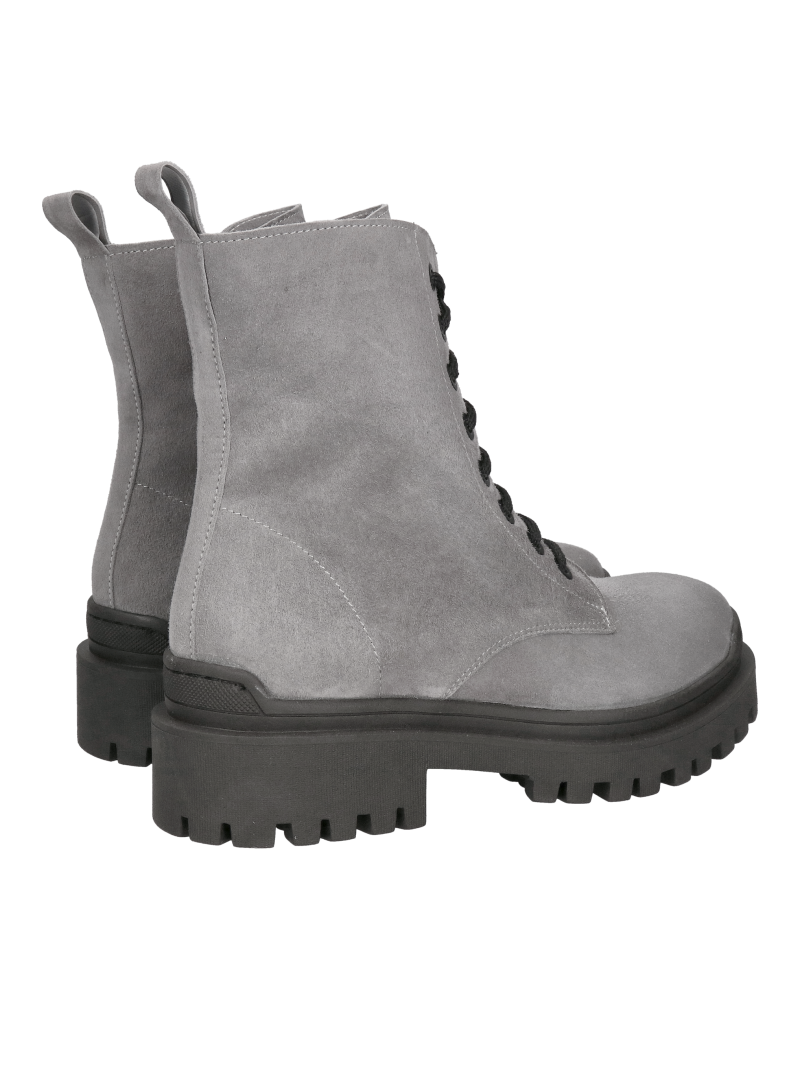 Gray suede ankle boots, women's gray ankle boots, lace-up ankle boots with thick soles