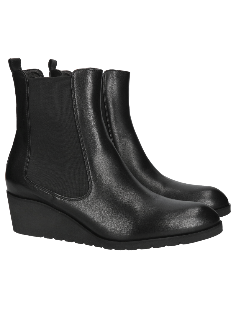 Black platform ankle boots, women's wedge ankle boots, wedge boots with elastic panels