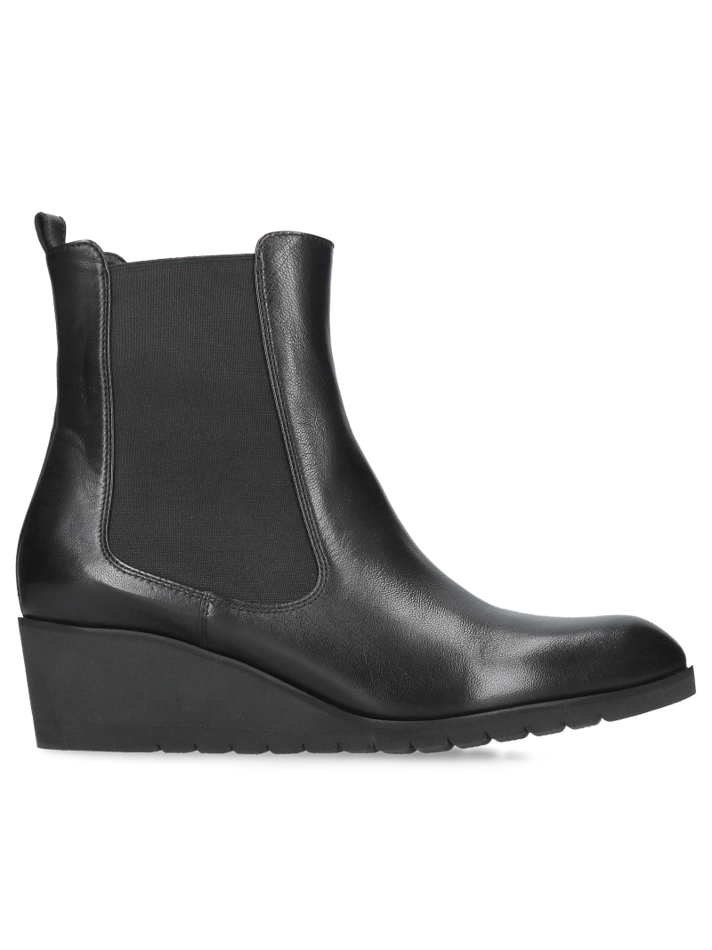 Black platform ankle boots, women's wedge ankle boots, wedge boots with elastic panels