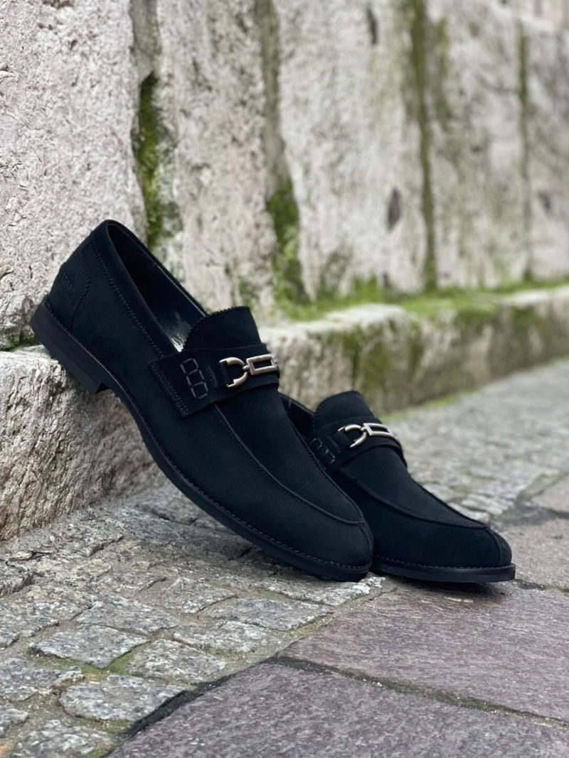Men's black suede shoes, men's leather slip-on shoes, men's black loafers