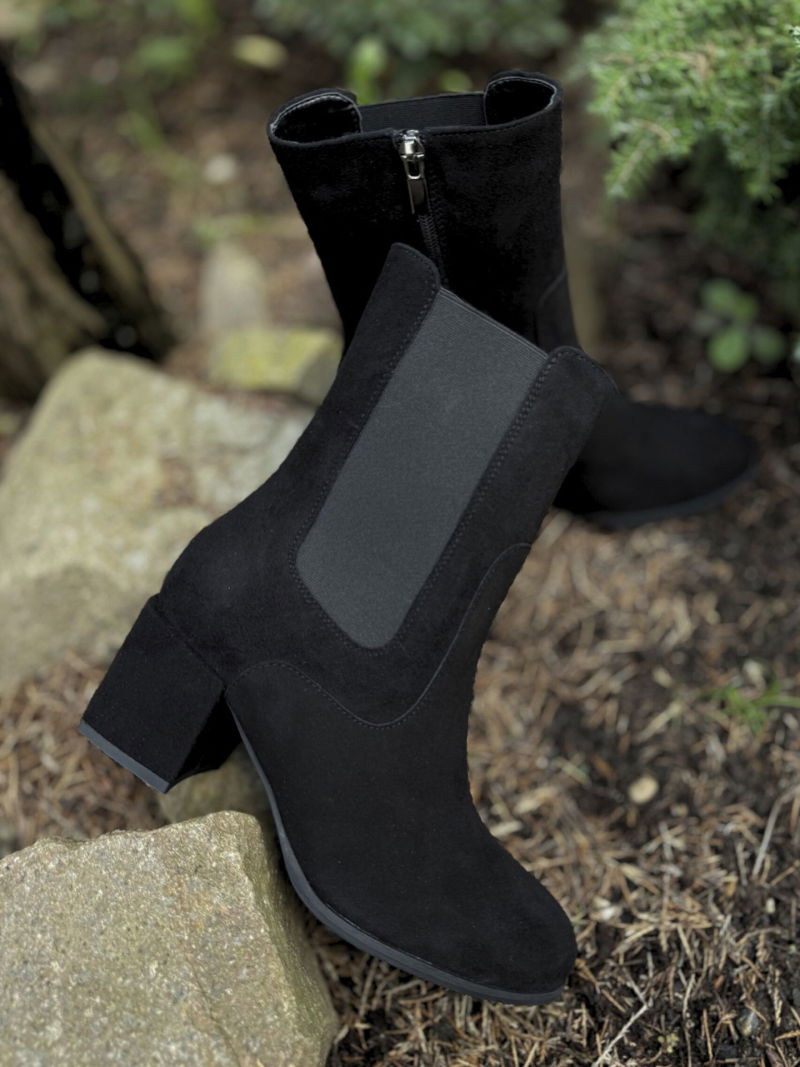 Elegant high ankle boots with low heels, women's suede leather ankle boots, suede ankle boots with heels